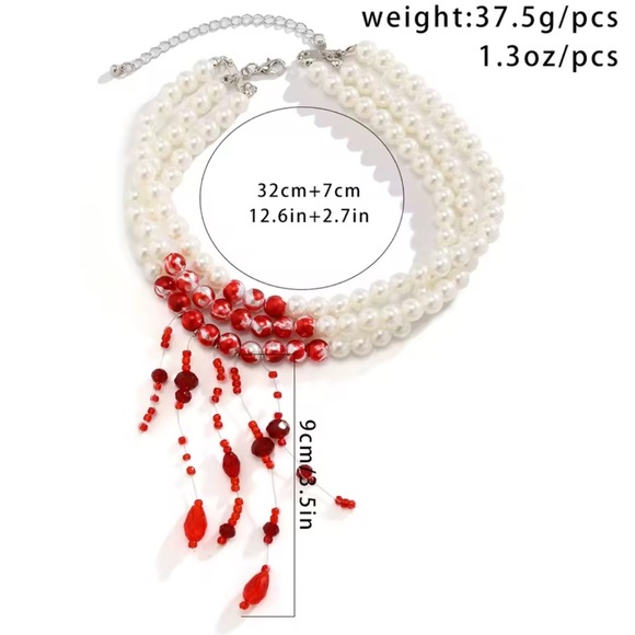 Dracula Red blood Pearl Scarlet Crystal Choker – Queen’s Statement Necklace - Picture 5 of 5